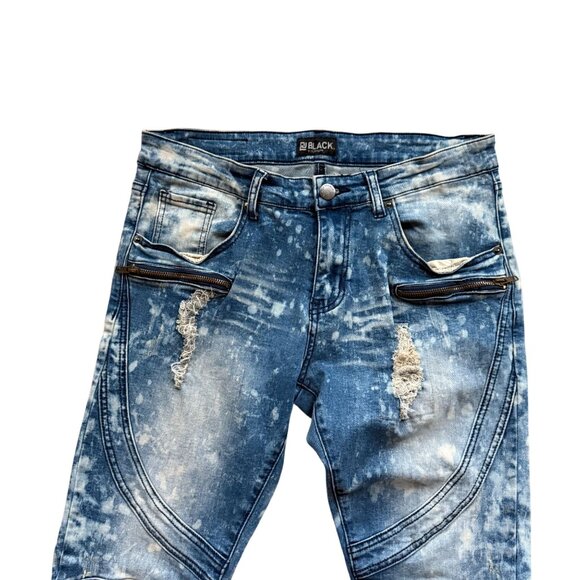 CJ Black Premium Denim Distressed Skinny Jeans Mens Size 32x30 Moto Biker Blue - Picture 2 of 10